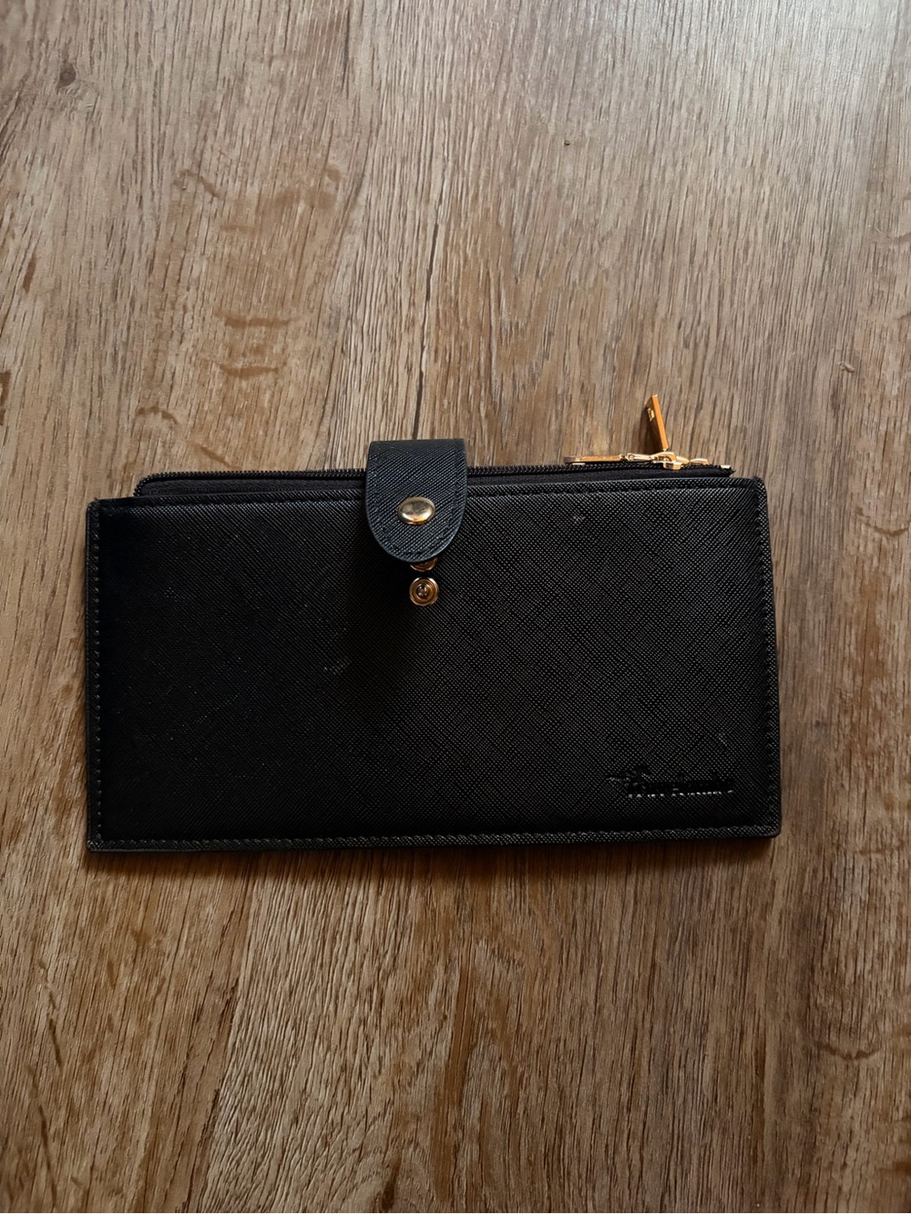 Black Travelambo Leather Long Wallet with Zip Pocket